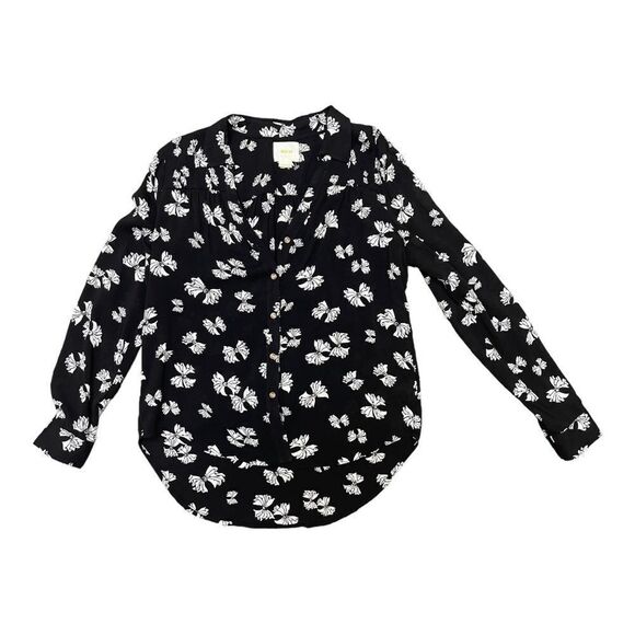 Anthropologie Maeve Black White Bow Button Down Top Size 4 Rayon Lightweight EUC - Picture 7 of 7